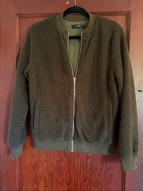 Olive Green MIROL Women's Fall Fleece Bomber Lightweight Jacket - Trendy Sherpa